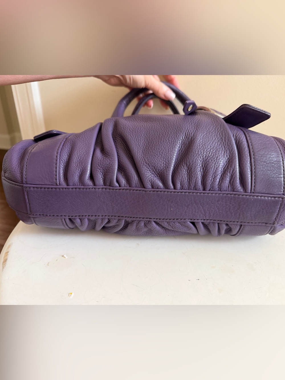 Cole Haan Purple & silver pebbled leather Satchel handbag Purse - Picture 6 of 9